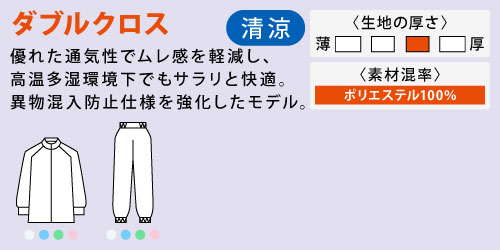 高機能食品工場 衛生白衣 食品白衣 白衣 工場 住商モンブラン モンブラン haccp HACCP STANDARD WEAR スタンダードウェア ダブルクロス